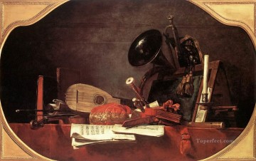 古典的な静物画 Painting - 音楽の特質 ジャン・バティスト・シメオン・シャルダンの静物画
